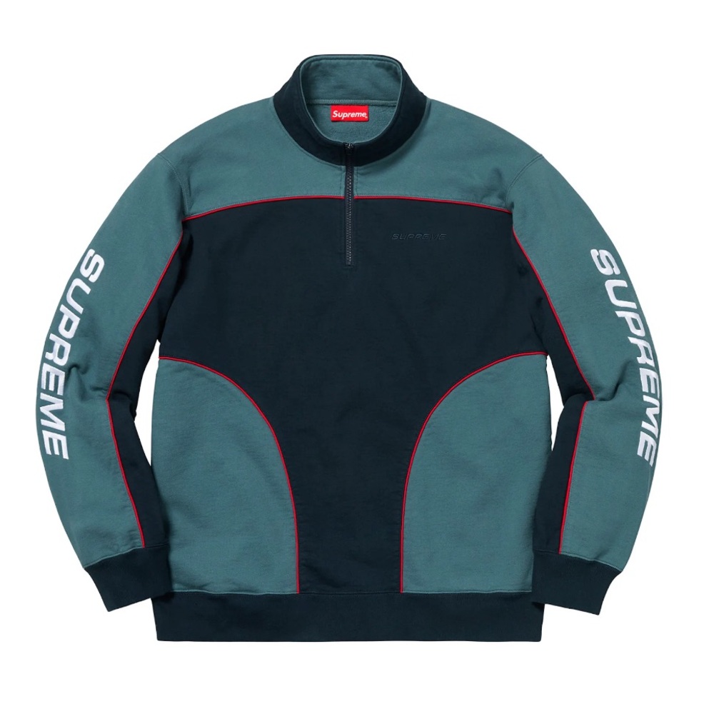 Supreme Speedway Half-Zip Racing Sweatshirt Navy Dark Teal Blue FW18 Men Size XL
